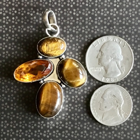 Tigers Eye Citrine Gemstone Pendant Necklace - Picture 6 of 8